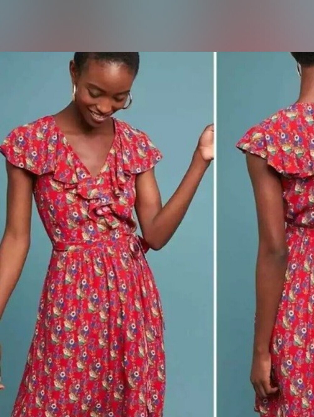 Red Floral Ruffle Wrap Mini Dress
